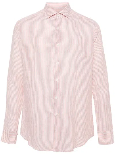 Dell'oglio Striped Linen Shirt In Orange