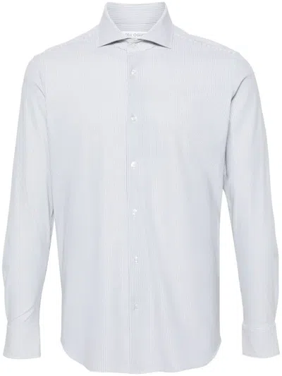 Dell'oglio Striped Spread-collar Shirt In Grey