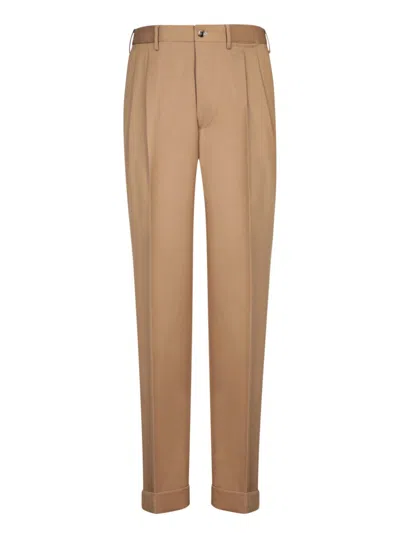 Dell'oglio Tailored Beige Trousers With Streamlined Silhouette In Brown
