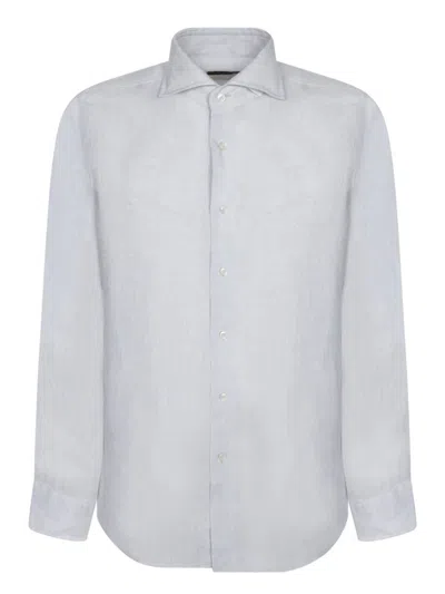 Dell'oglio Tailored Grey Linen Shirt In White