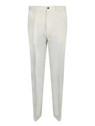 Dell'oglio Tailored White Trousers In Cotton-linen Blend In Neutral