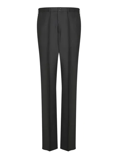 Dell'oglio Tailored Wool Trousers With Classic Waistband In Black