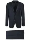 Dell'oglio Three-button Blue Suit With Cropped Trousers In Black