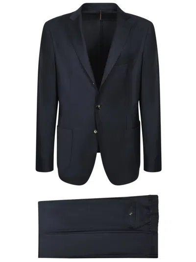 Dell'oglio Three-button Blue Suit With Cropped Trousers In Black