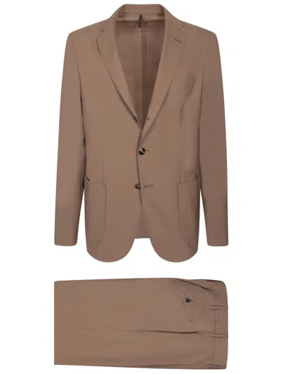 Dell'oglio Three-button Green Suit With Tailored Trousers In Brown