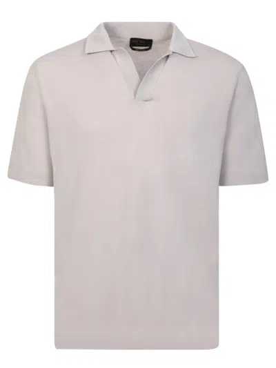 Dell'oglio Timeless White Polo T-shirt With Classic Collar In Gray