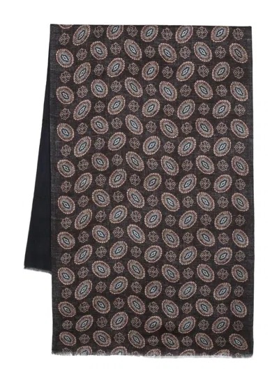 Dell'oglio Two-tone Patterned Scarf In Blue