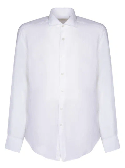 Dell'oglio Washed Linen Shirt With A Classic Collar In White