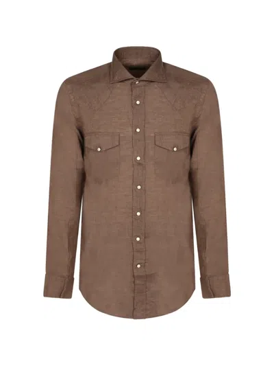 Dell'oglio Western-yoke Button-down Shirt In Brown