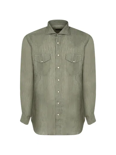 Dell'oglio Western-yoke Press-stud Shirt In Green