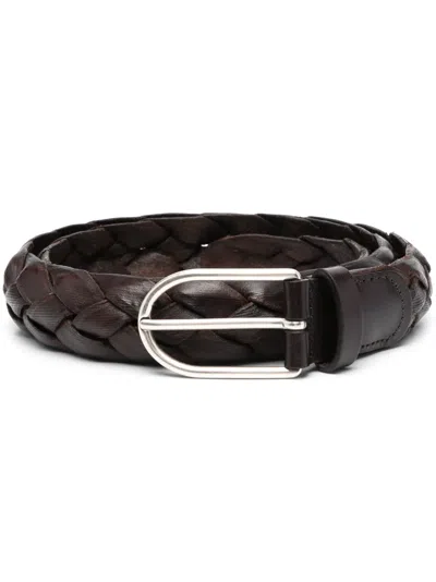 Dell'oglio Woven Leather Belt In Brown