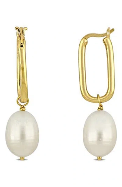 Delmar 10-10.5mm Rice Shape Cultured Freshwater Pearl Drop Earrings In White