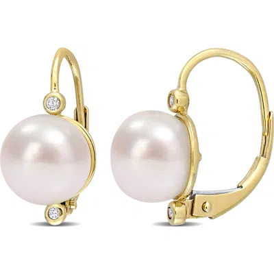 Delmar 10k Gold 8-8.5mm Cultured Freshwater Pearl & Diamond Earrings