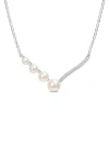 DELMAR DELMAR 14K WHITE GOLD & STERLING SILVER 7–7.5MM CULTURED FRESHWATER PEARL & LAB CREATED WHITE SAPPHI