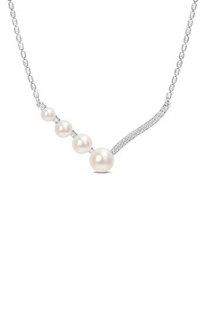 Delmar 14k White Gold & Sterling Silver 7–7.5mm Cultured Freshwater Pearl & Lab Created White Sapphi In Metallic