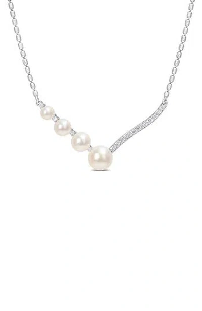 Delmar 14k White Gold & Sterling Silver 7–7.5mm Cultured Freshwater Pearl & Lab Created White Sapphi In White/silver
