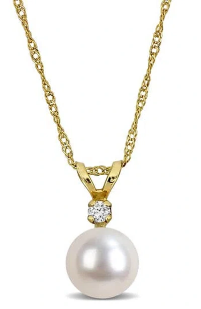 Delmar 14k Yellow Gold Cultured Pearl & Diamond Pendant Necklace