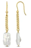 Delmar 18k Gold Plated Sterling Silver 15mm X 9mm Cultured Freshwater Pearl Drop Earrings In White