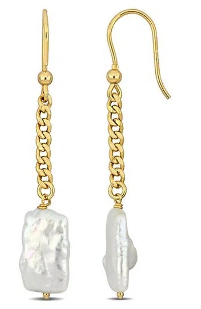 Delmar 18k Gold Plated Sterling Silver 15mm X 9mm Cultured Freshwater Pearl Drop Earrings In White