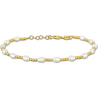 Delmar 18k Gold Plated Sterling Silver 3.5–4mm Cultured Freshwater Pearl Beaded Bracelet In White