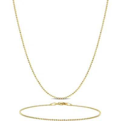 Delmar 1mm Ball Chain Necklace & Bracelet Set In Gold