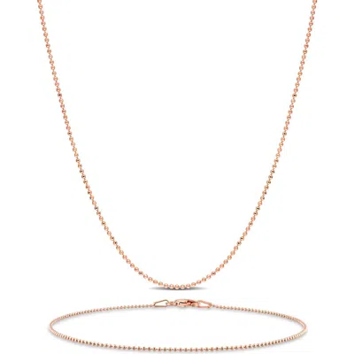 Delmar 1mm Ball Chain Necklace & Bracelet Set In Pink