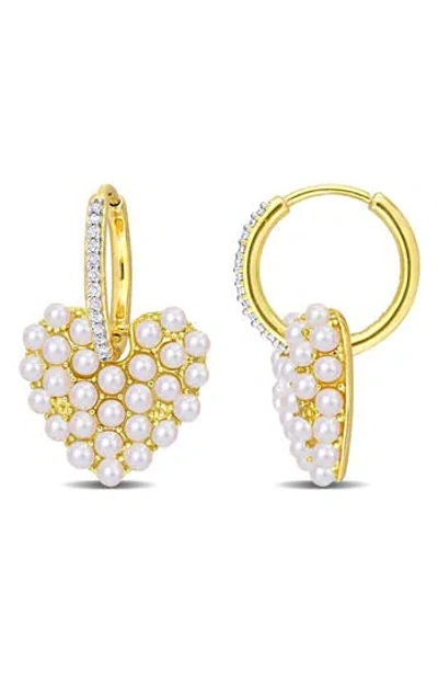 Delmar 2-2.5mm Cultured Freshwater Pearl Heart Drop Earrings In Gold