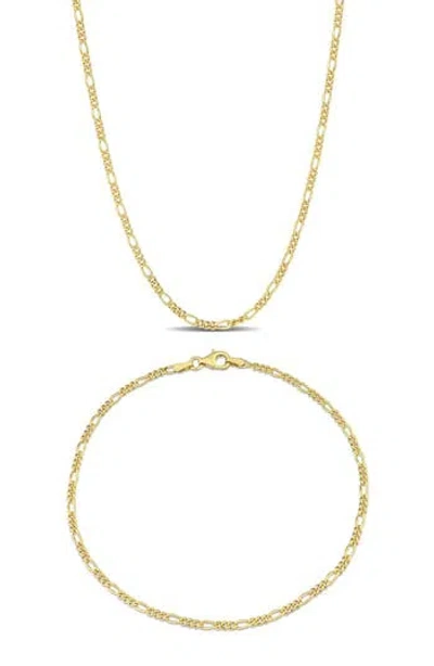 Delmar 2.2mm Figaro Chain Necklace & Anklet Set In White