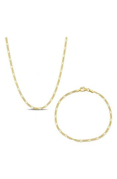 Delmar 2.2mm Figaro Chain Necklace & Bracelet Set In Gold