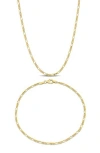 Delmar 2.2mm Figaro Link Chain Necklace & Bracelet Set In Gold