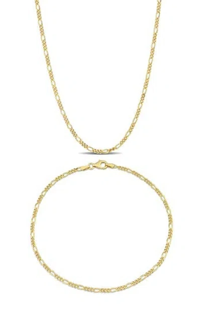 Delmar 2.2mm Figaro Link Chain Necklace & Bracelet Set In Yellow