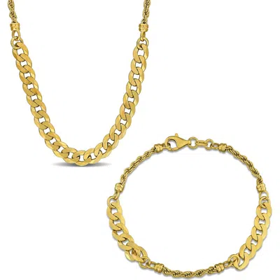 Delmar 2.5mm Curb & 6mm Rope Chain Necklace & Bracelet Set In Gold