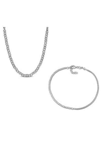 Delmar 2.5mm Faceted Bead & 1.7mm Wheat Chain Necklace & Bracelet Set In Silver