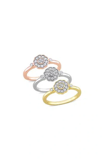 Delmar 3-piece Assorted Diamond Flower Rings In Multi