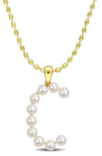 Delmar 3.5-4mm Freshwater Cultured Pearl Initial Pendant Necklace In Gold-c