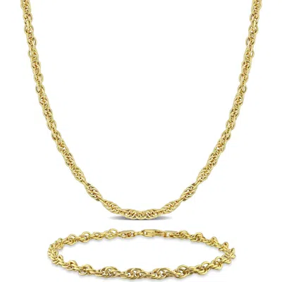Delmar 3.7mm Singapore Chain Necklace & Anklet Set In Yellow Gold
