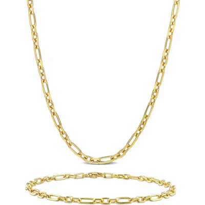 Delmar 3mm Figaro Rolo Necklace & Bracelet Set In Gold