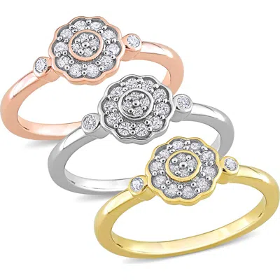 Delmar 3-piece Assorted Diamond Flower Rings In Multi