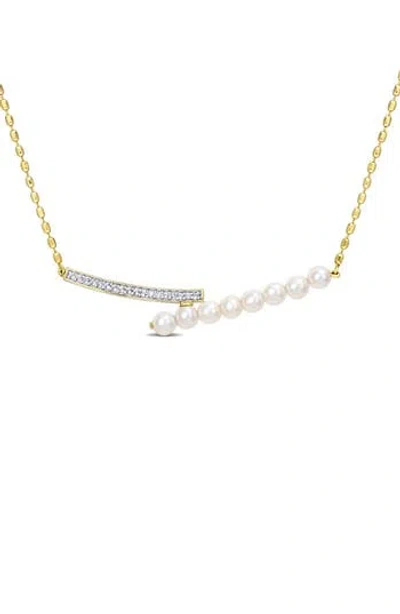 Delmar 4-4.5mm Cultured Freshwater Pearl Bypass Bar Necklace In Gold