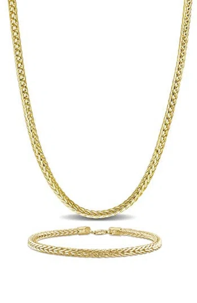 Delmar 4.2mm Foxtail Chain Necklace & Bracelet Set In Gold