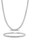 Delmar 4.2mm Foxtail Chain Necklace & Bracelet Set In Silver
