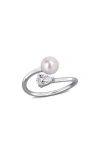 Delmar 6-6.5mm Cultured Freshwater Pearl & Stone Bypass Ring In White