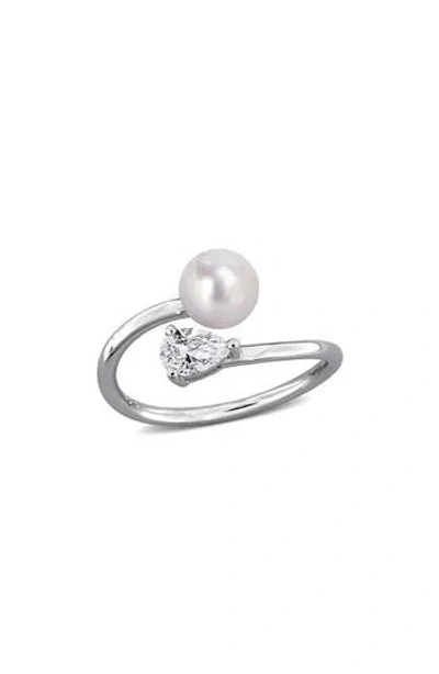 Delmar 6-6.5mm Cultured Freshwater Pearl & Stone Bypass Ring In White