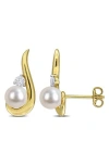 Delmar 6-6.5mm Cultured Freshwater Pearl & White Sapphire Stud Earrings In Gold