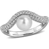 Delmar 6-6.5mm Cultured Freshwater Pearl & White Topaz Ring In Metallic