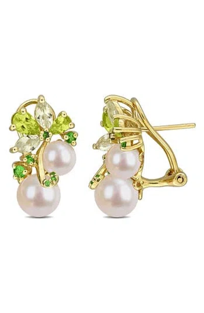 Delmar 6-8.5mm Cultured Freshwater Pearl & Gemstone Cluster Earrings In Green