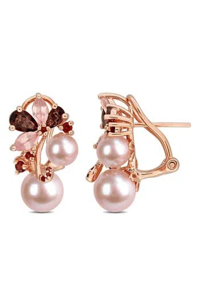 Delmar 6-8.5mm Cultured Freshwater Pearl & Gemstone Cluster Earrings In Pink