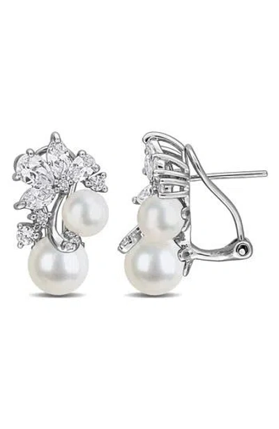 Delmar 6-8.5mm Cultured Freshwater Pearl Cluster Stud Earrings In Metallic