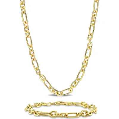 Delmar 6mm Figaro Chain Necklace & Bracelet Set In Pink