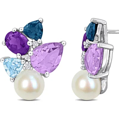 Delmar 7-7.5mm Cultured Freshwater Pearl & Diamond Stud Earrings In Purple